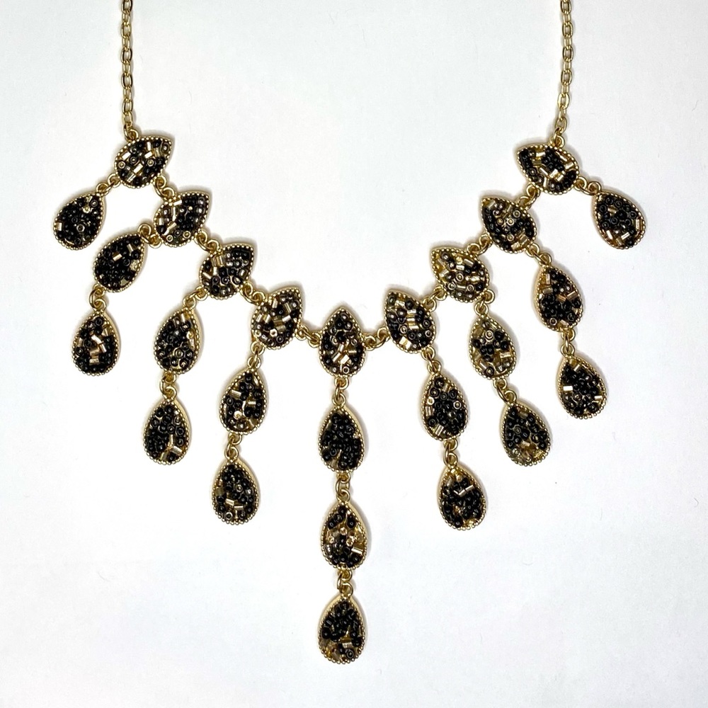 INC Chandelier Necklace w/ Black and Gold Beads
